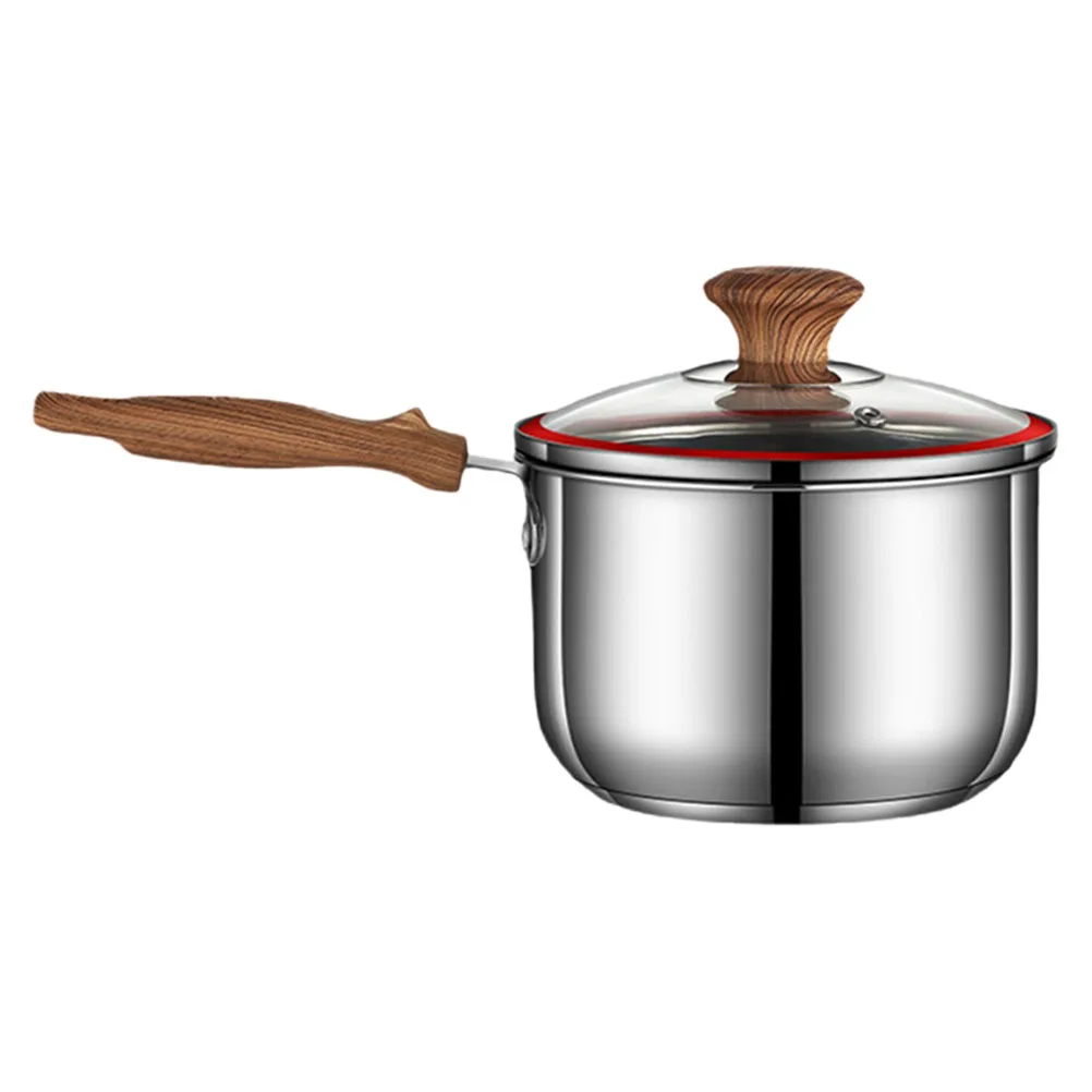 

Stainless Steel Milk Pot 18cm Electric Wood Handle Conduction Sauce Pan Cooking Pots Small Size Vegetables