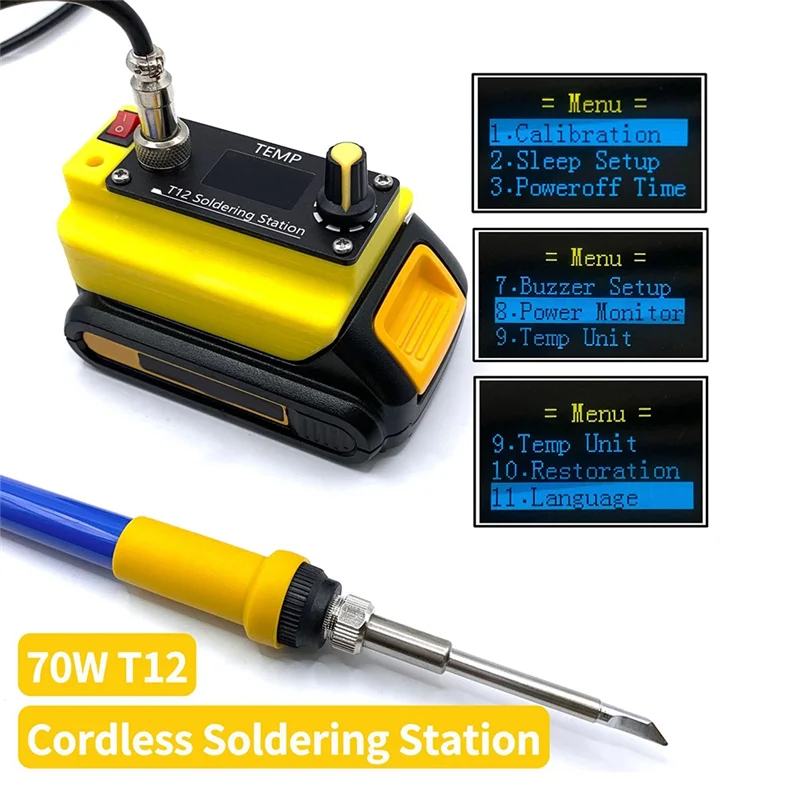 YWDZ-محطة لحام حديد لاسلكية لحام كهربائي بدون طاقة 70 وات T12 للبطارية