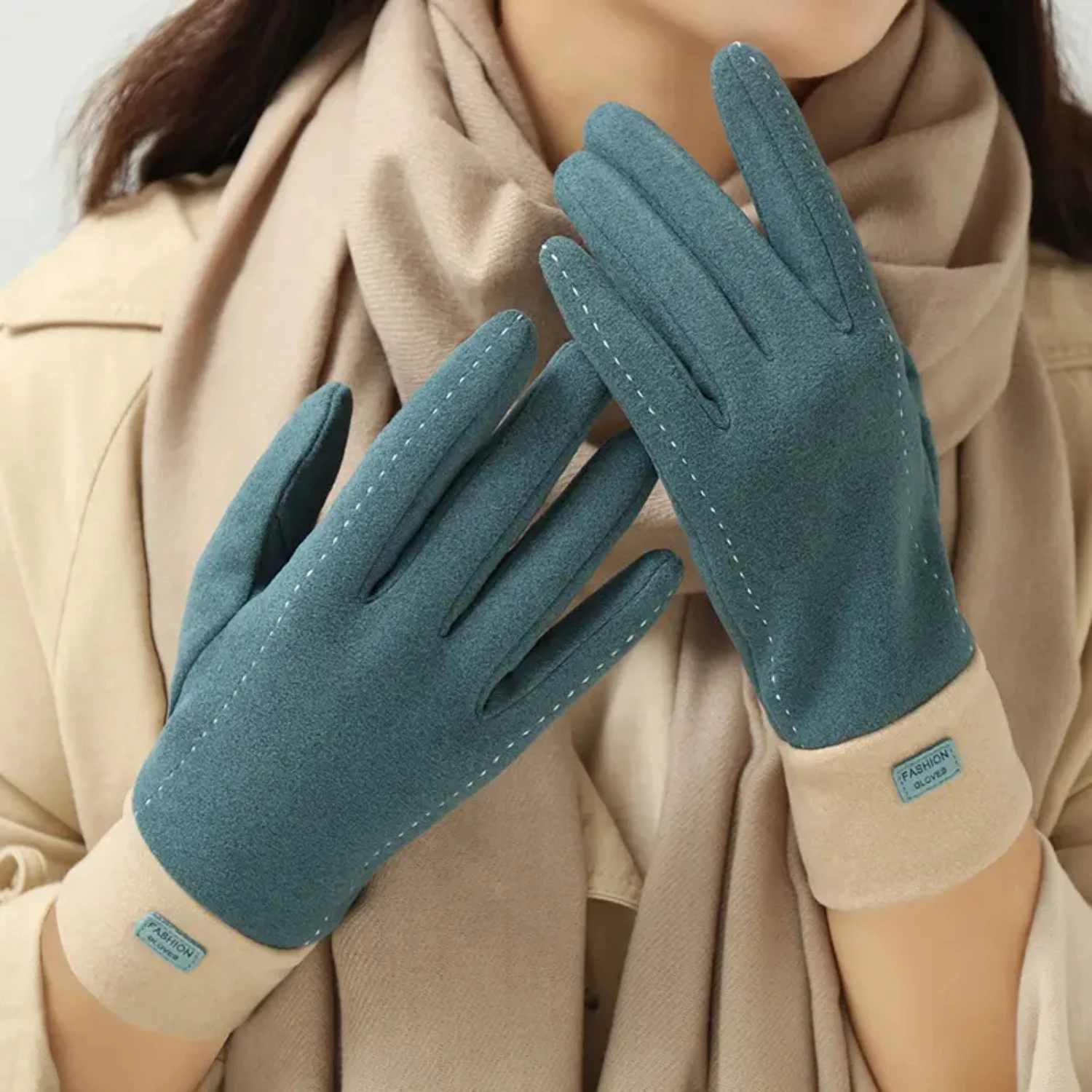

Winter fleece cold and windproof warm de velvet finger-pointing gloves