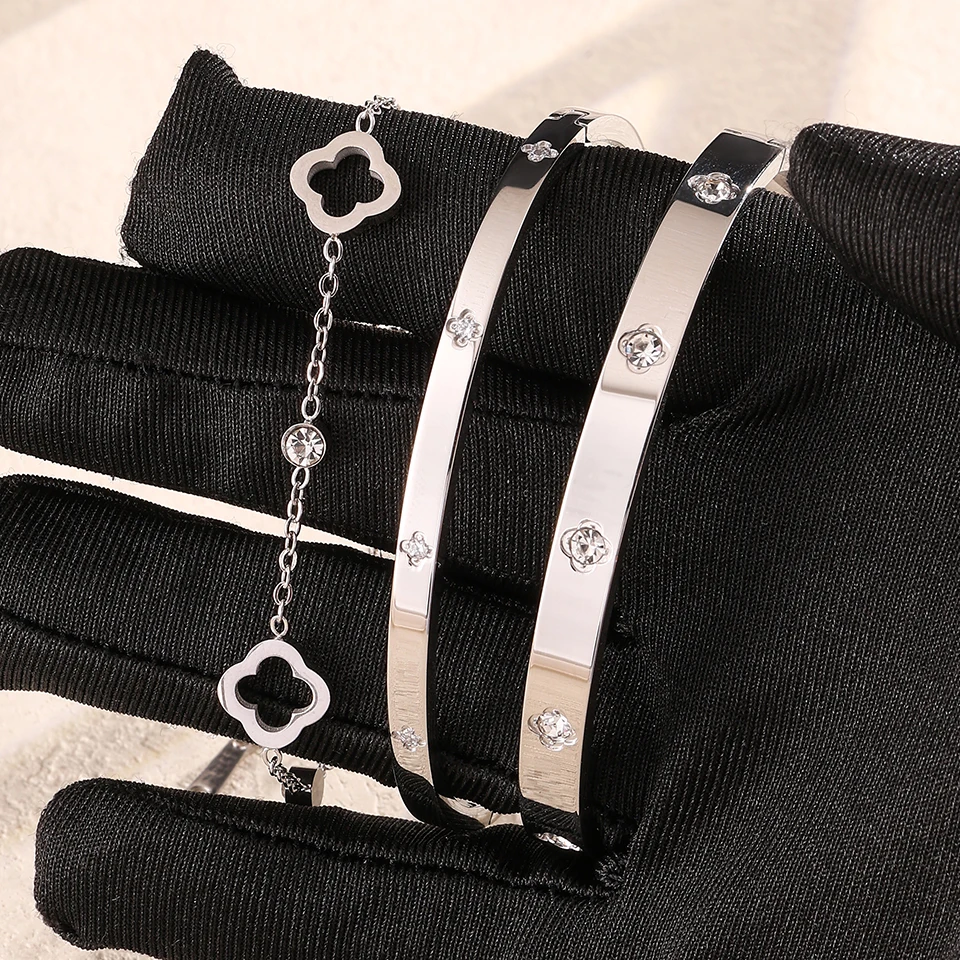 ZAKOL 3 قطعة الفولاذ المقاوم للصدأ مكدسة سوار أساور للنساء الرجال زوجين رائعة الزركون مطعمة هدايا عيد الحب مجوهرات