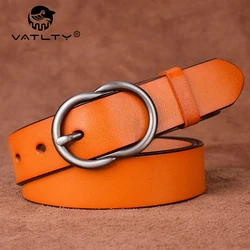 Vatlty novas calças cinto para mulheres liga prata pino fivela marrom cinto de couro natural feminino senhoras jeans cintura