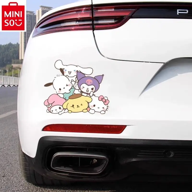 MINISO Car Stickers Kuromi Cartoon Anime Decoration Electric Motorcycle Body Stickers Cover Scratches Women's Car Accessories