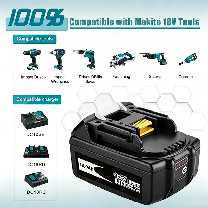 For Makita 18V 6Ah 18Ah Battery Rechargeable Battery 18650 Lithium-ion CellSuitable Makita Power ToolBL1860 BL1830 BL1850 LXT400