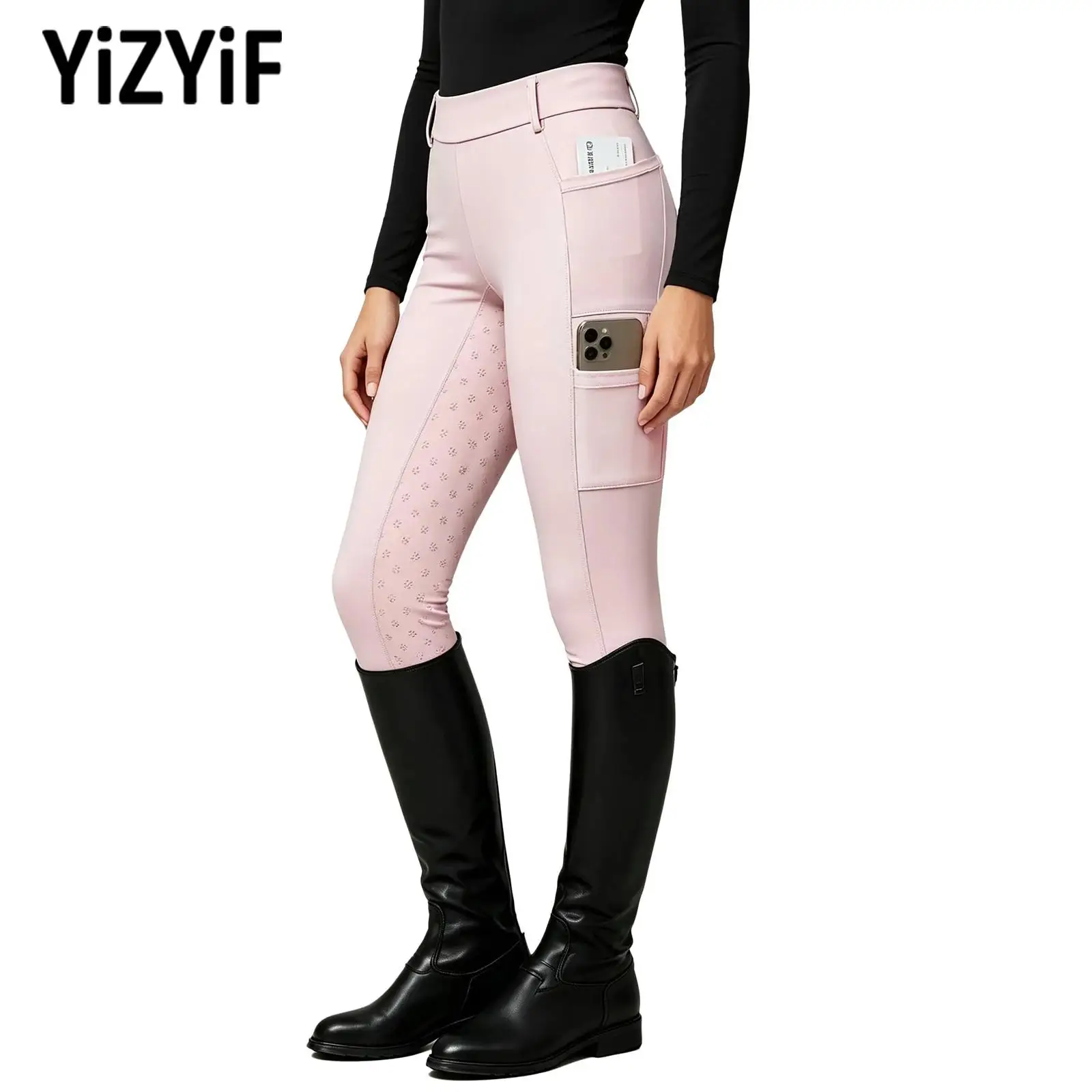 Women Horse Riding Pants Anti-slip Equestrian Breeches High Elastic Waist Leggings with Multiple Pockets Horse Rider Trousers