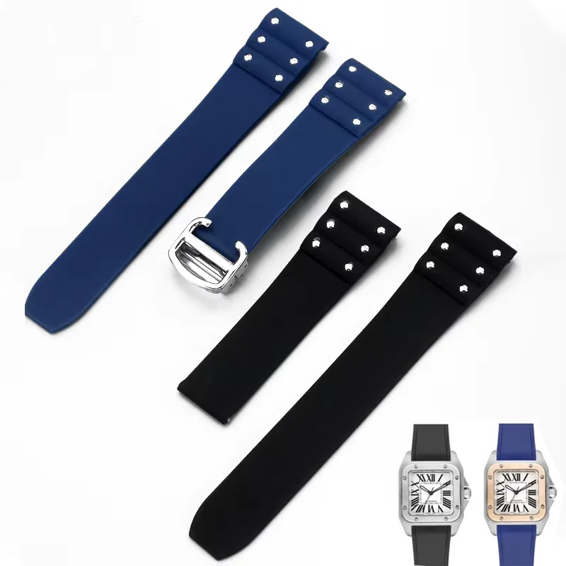 

For Cartier Santos strap Silicone bracelet High quality Rubber watchband for Waterproof rubber band 21mm black blue wristband