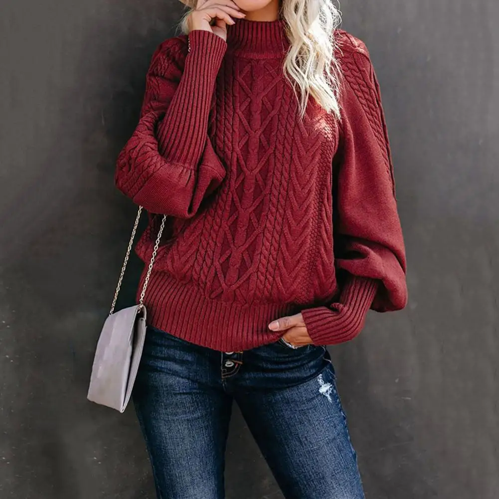 Women Sweater Jumper Twist Texture Ribbed Trim Knitted Sweater Women Pullover Thick Warm Fashion Simple Knitted Sweater Top