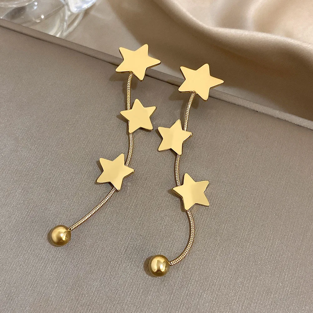 متعدد الطبقات نجوم شرابة الأقراط للنساء موضة الذهب والفضة اللون الفولاذ المقاوم للصدأ المتدلية انخفاض الأقراط مجوهرات هدايا