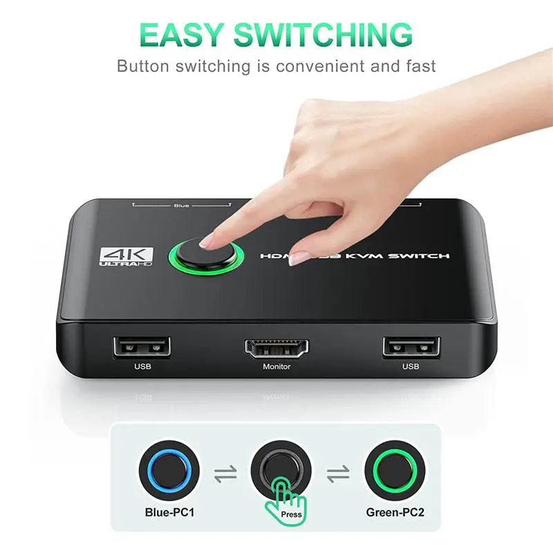AA60 4K@60Hz KVM Switch USB 2.0, for 2 Computers Share Keyboard Mouse Printer, Plug and Play