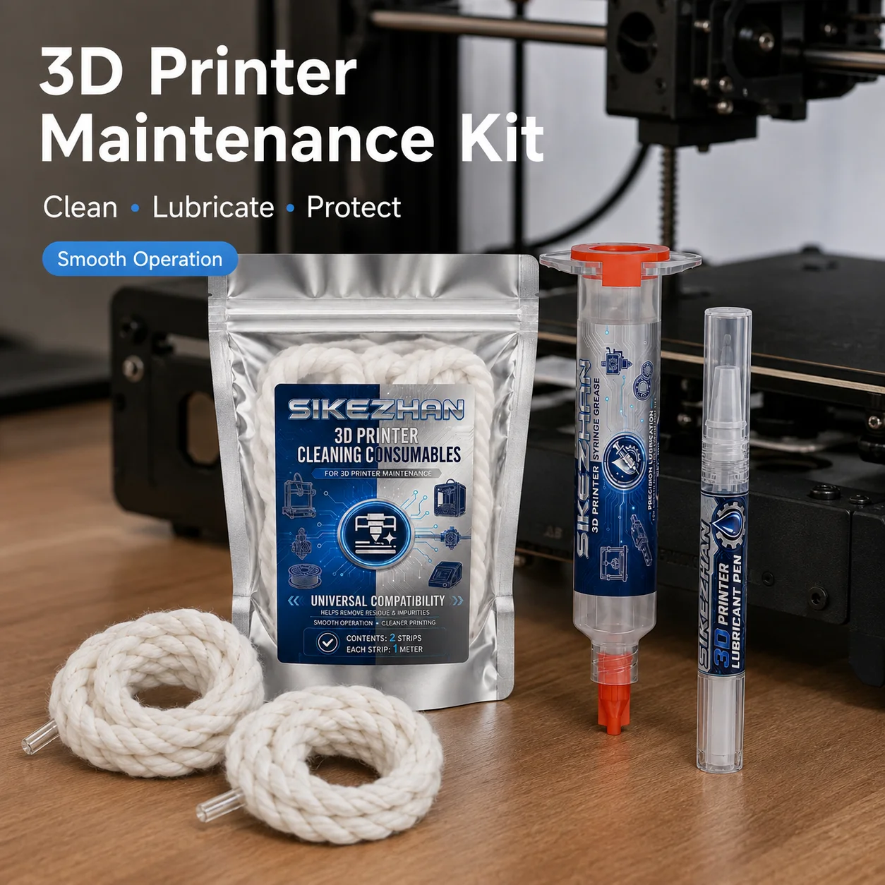 3D Printer Maintenance Kit Cleaning Rope Syringe Grease Lubricant Pen for Lead Screw Linear Rail Bearing Z Axis FDM Printer Care