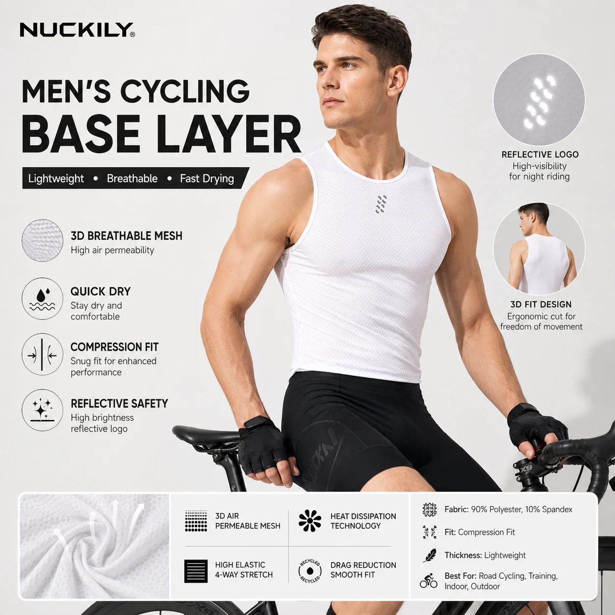 

NUCKILY Men Cycling Base Layer Sleeveless Bike Jersey Breathable Mesh Quick Dry Lightweight Road MTB Vest Shirt