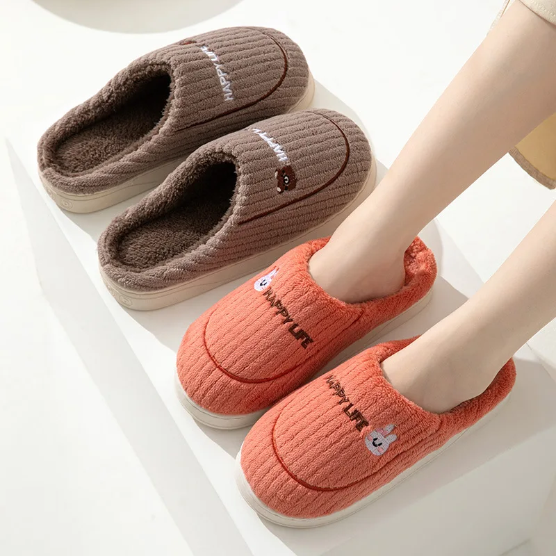 

Winter cotton slippers women men thick bottom indoor home warm comfortable padded Household indoor non-slip couple slippers