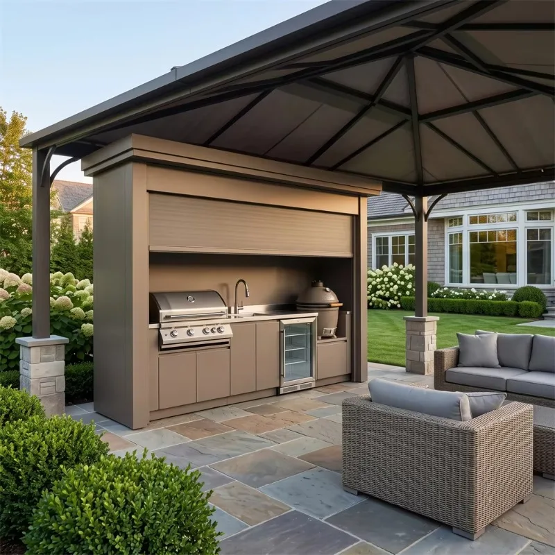 Roller shutter stainless steel outdoor kitchen, formaldehyde-free, outdoor barbecue kitchen with shed
