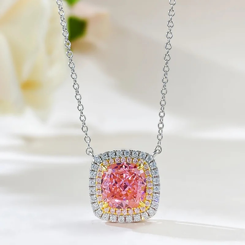 S925 Silver Necklace Papalacha 8 * 8 High Carbon Diamond Electric Divided Gold Necklace Luxury Micro Set Necklace Jewelry