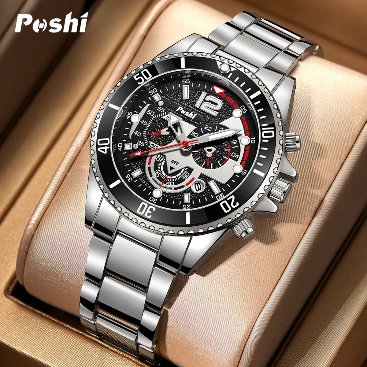 POSHI Men Watch Luxury Business Quartz Watches Stainless Stain Strap Sport Original Brand Men\'s Wristwatch Waterproof Luminous