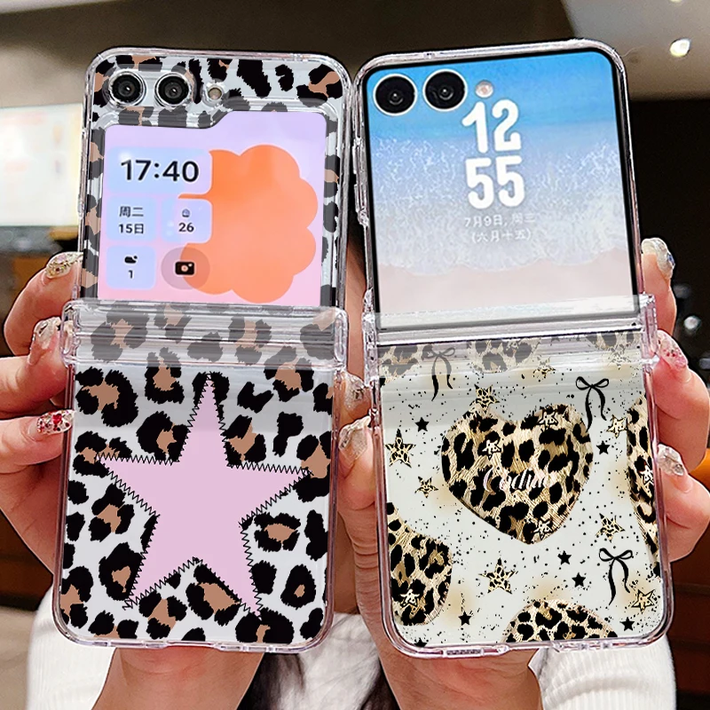 Leopard Star Print Phone Case For Samsung Galaxy Z Flip 8 7 FE 6 5 4 3 5G Hard PC Folding Cover For Samsung Z Flip8 Flip7 Flip6