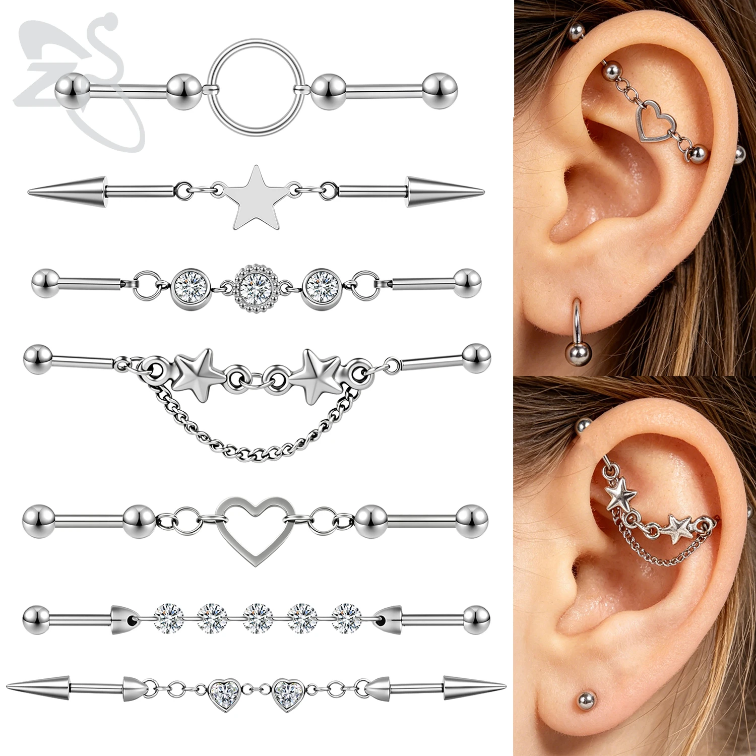 Industrial Barbell Long - ZS 1 PC Punk Stainless Steel