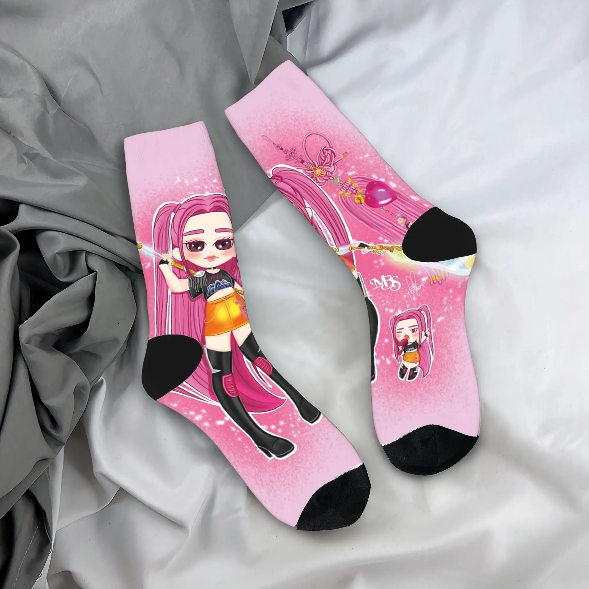 

Детские носки Saja KPop Demon Hunters Chibi Art, модные чулки, весенние противоскользящие мужские носки, мягкие спортивные носки для бега с графикой