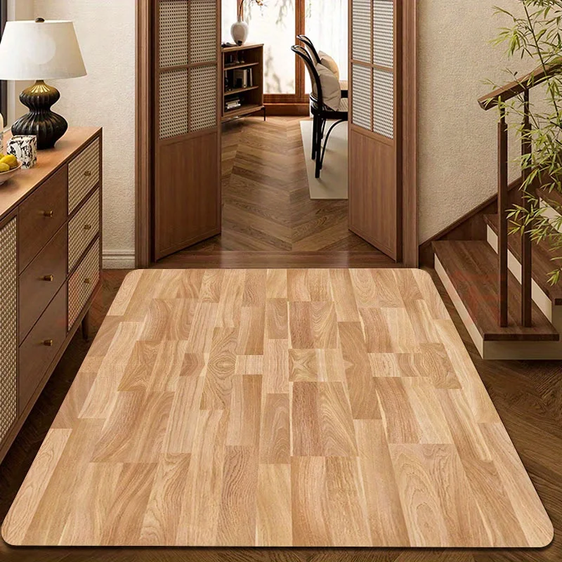 Flannel Printed Wood Grain Rug Natural Brown Pattern Living Room Floor Mat Anti Slip Soft Carpet Home Decor For Entryway