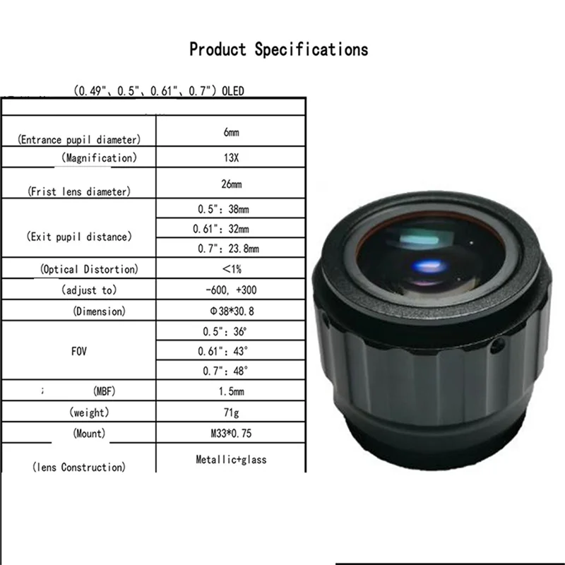 Obiektyw okularowy termowizyjny ABMF-13X przeznaczony do ekranów OLED o przekątnej 0,49-0,7 cala