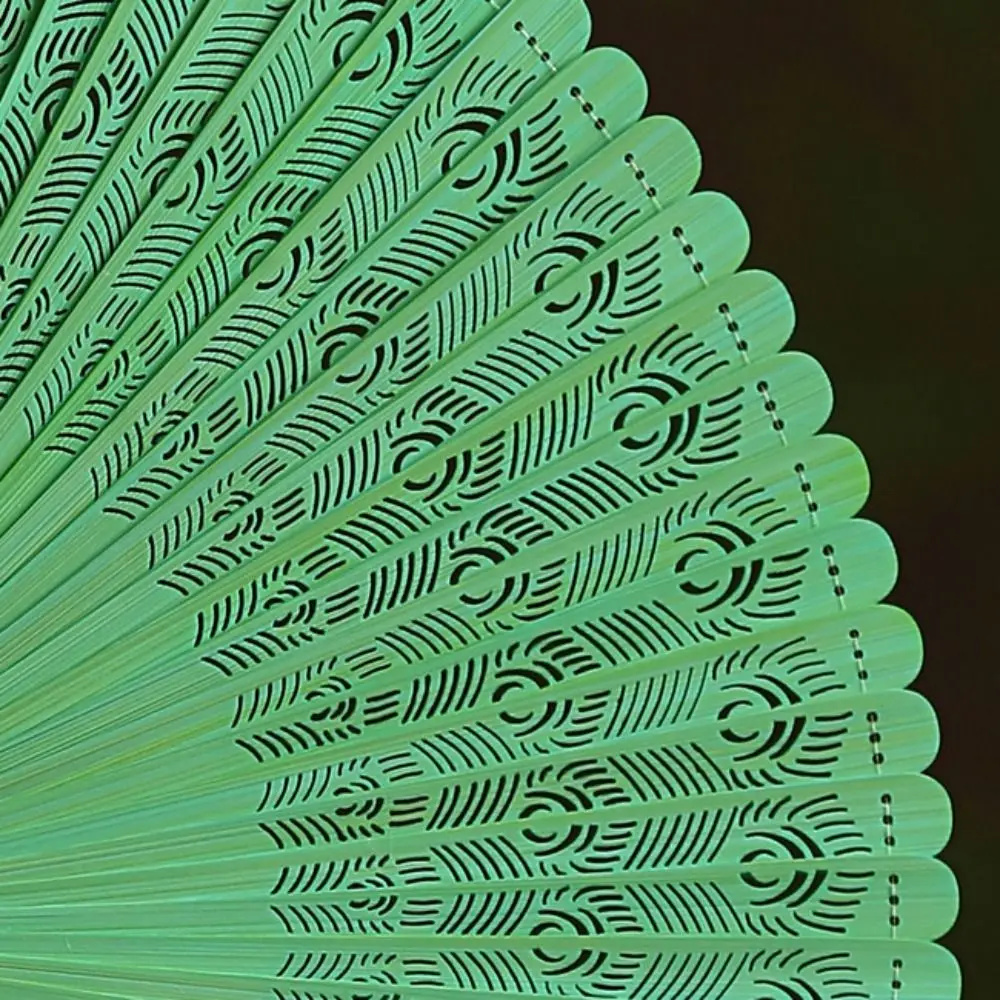 Peacock Feather Design Folding Bamboo Fan Solid Color Portable Tassel Folding Fan Exquisite Classical Kimono Fan