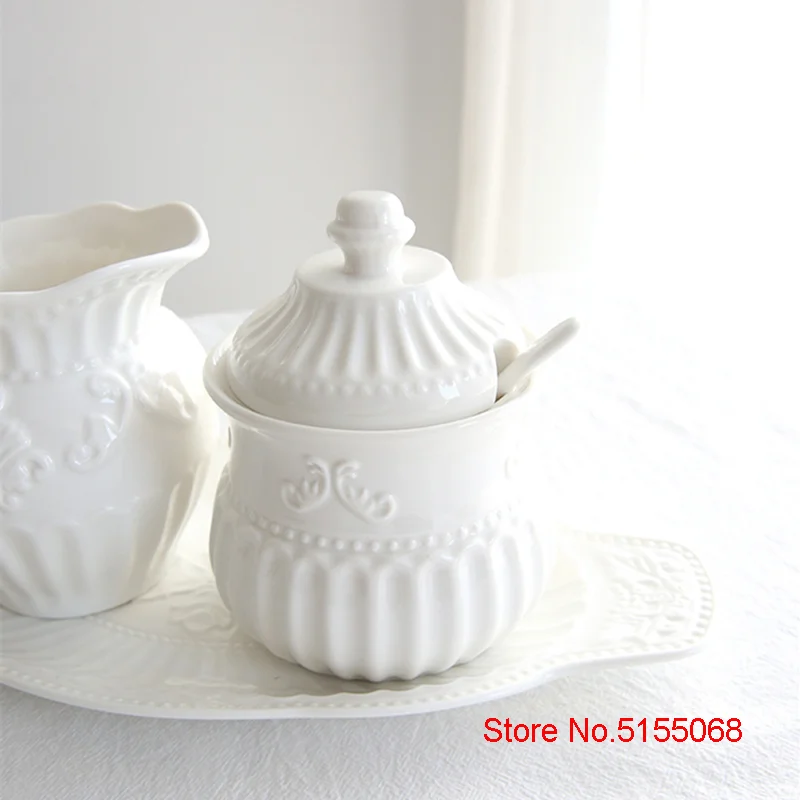 English Retro Style Baroque Art Relief Sugar Bowl Creamer Royal Court Sucrier Milk Jug Cafe Restaurant Coffee Tool Set Wholesale