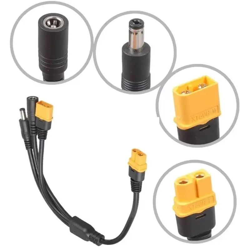 [NEW!】 Male Female XT60 Extension Adapter Cord 3-In-1 XT60 To Two DC5521 Connector Convert Cable Charging Conversion Plug