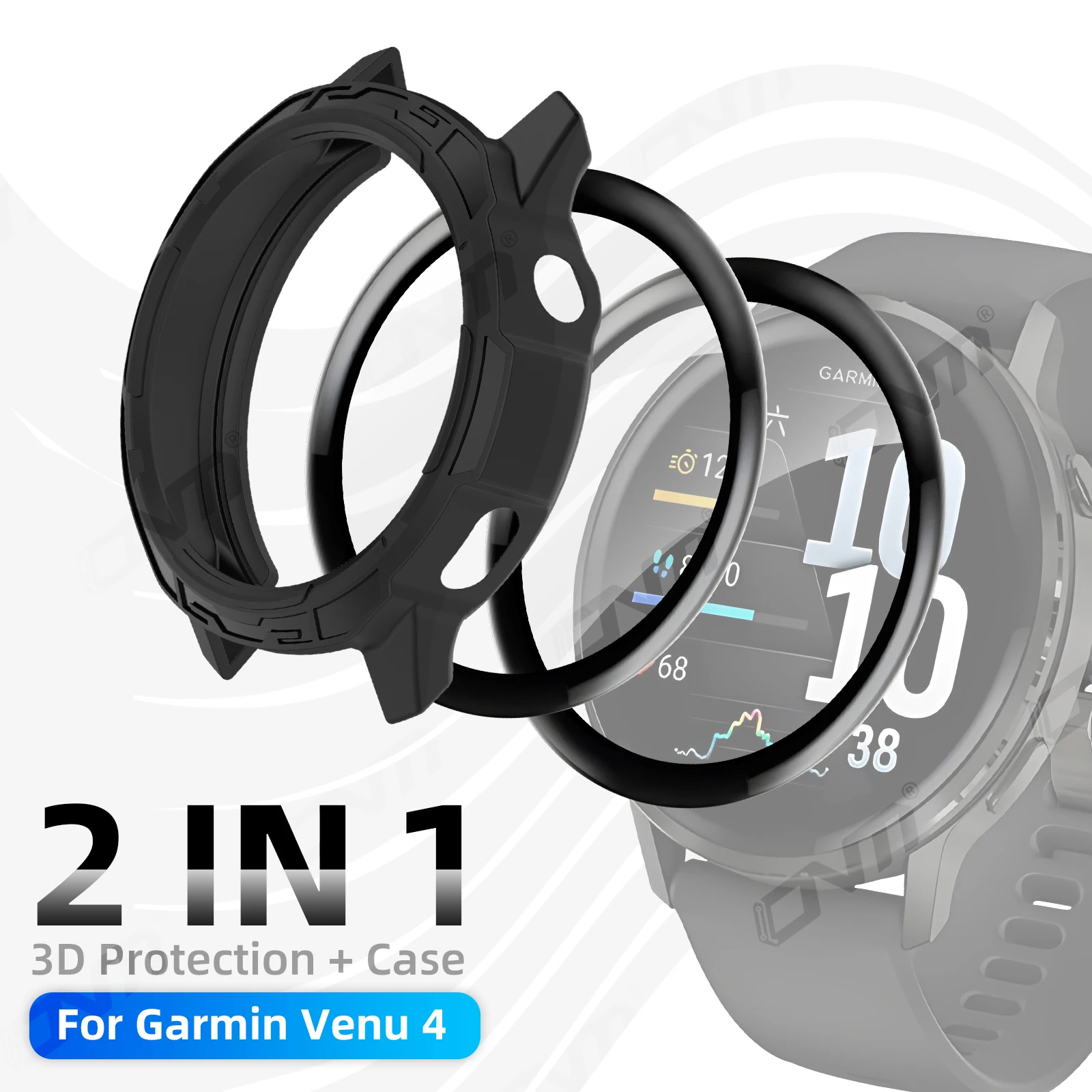 2-IN-1 Protective Film+Case for Garmin Venu 4 41mm 45mm, Screen Protector & Bumper Silicone Protective Cover Accessories