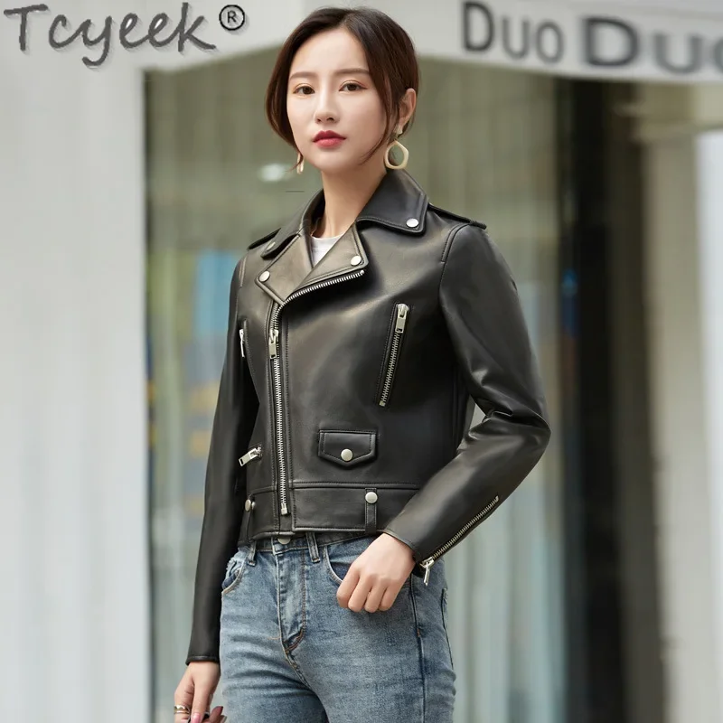 

Tcyeek Genuine Leather Jacket Women 2024 Natural Sheepskin Coat Suit Collar Leather Coat Womens Jackets Spring Autumn Clothes