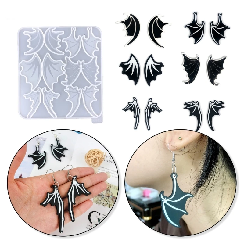 DIY Dragon Wing Earrings Silicone Mold with Hole Luggage Bag Tag Women Keychain Necklace Pendant Charm Epoxy Resin Casting Mould