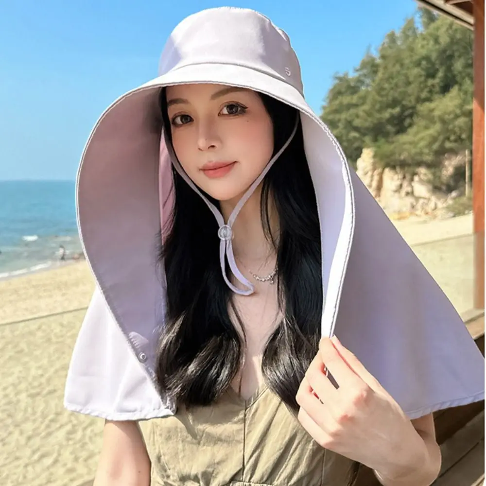 Wide-Brimmed Shawl Fisherman Hat Full Face Sun Protection Sunscreen Sunshade Sun Hat Face Cover Soft Picking Tea Hat Jogging
