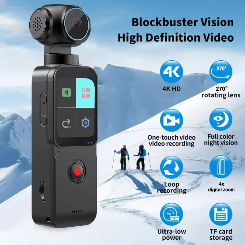 

Waterproof Mini Action Camera, 4K HD, WiFi, 270 ° Rotatable, Pocket Sports Cam, Anti Shake for Travel, Bicycle Driver Recorder
