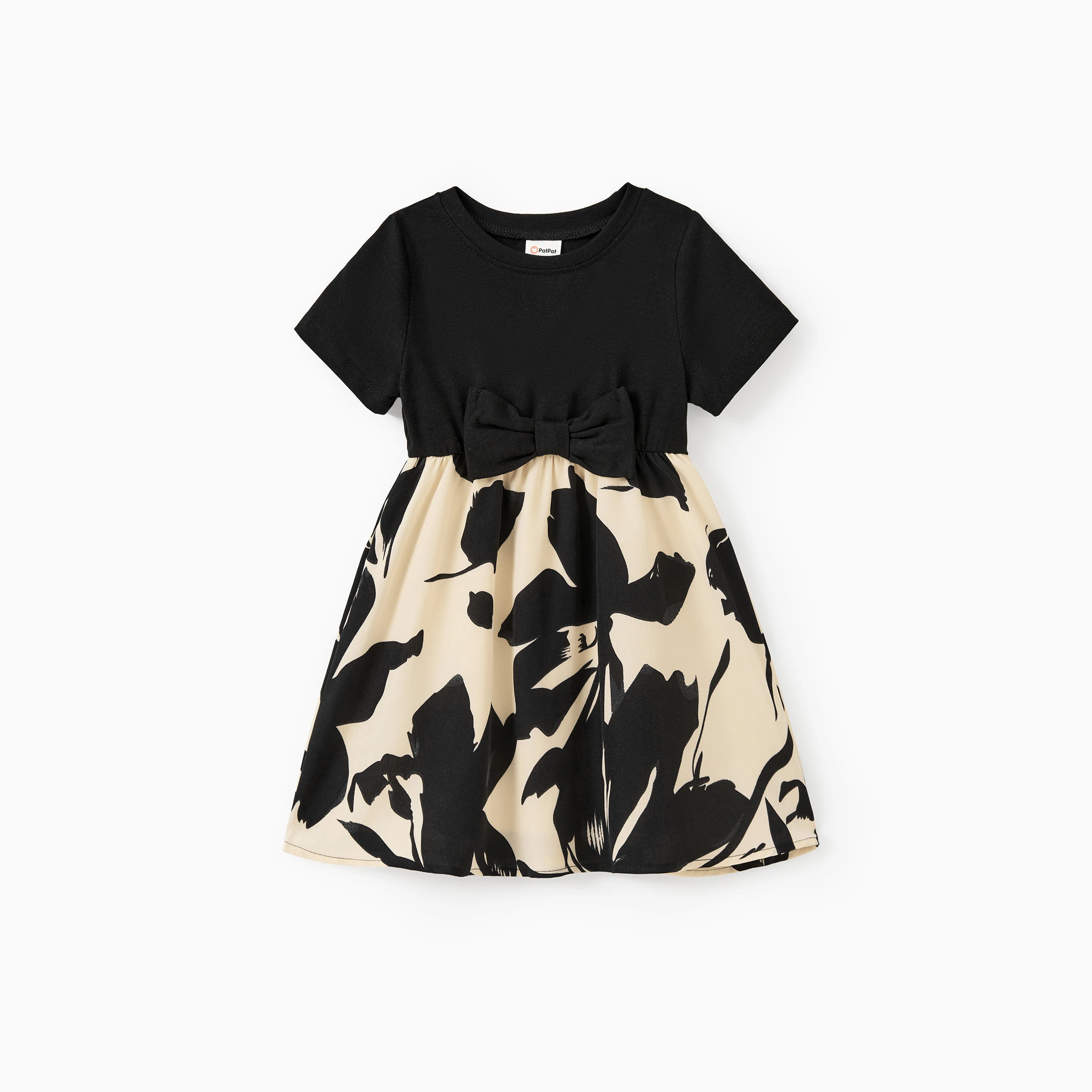 PatPat Family Matching Outfits Allover Floral Shirt Black Tee Plus Elastic Waist Floral Skirt