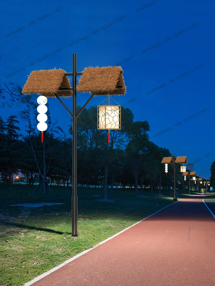 

Outdoor thatched cottage high pole lamp solar landscape lamp B & B scenic spot park cultural tourism decorative street lamp