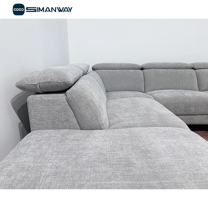 Wholesale Electric Adjustable Headrest 4 Seater L Shape Corner Manual Sectional Couch Fabric Recliner Sofa with USB Chargingprom