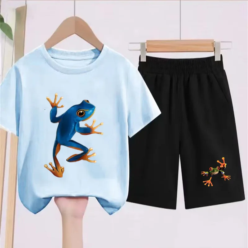 

Summer Kids T-Shirt For Boys and Girls Aged 2-12 Fun and Cool Casual Short Sleeved+Shorts T-Shirt Two-Piece Set Printed Anime