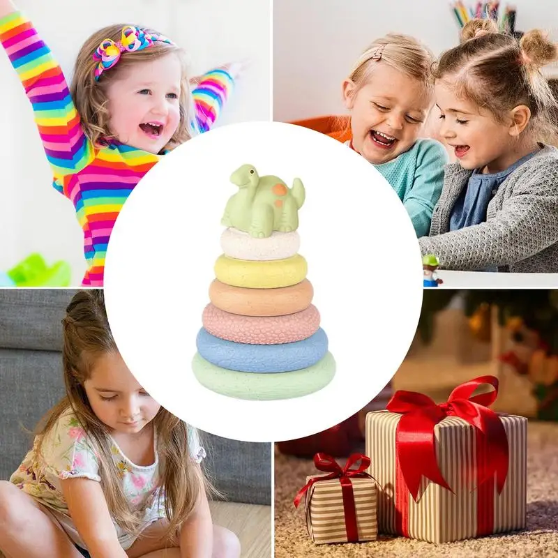 Stacking Rings For Babies Stacker Toy Soft Silicone Building Blocks Dinosaur & Castle Shapes With BB Sound Early Learning Toys