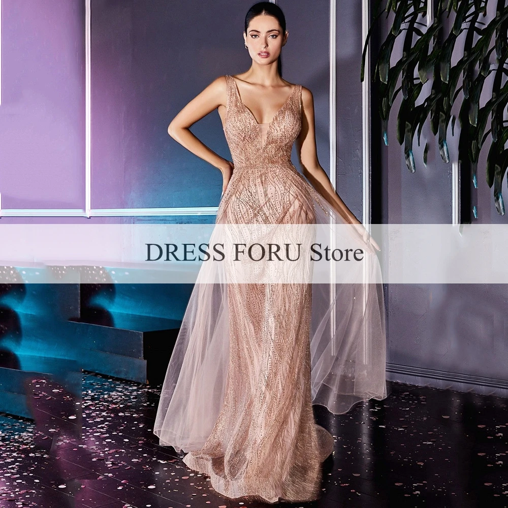 Pink/Blue Sexy V Neck Mermaid Evening Dresses Backless Sleeveless Sweep Train Tulle Prom Party Gowns Robes De Soirée 2023