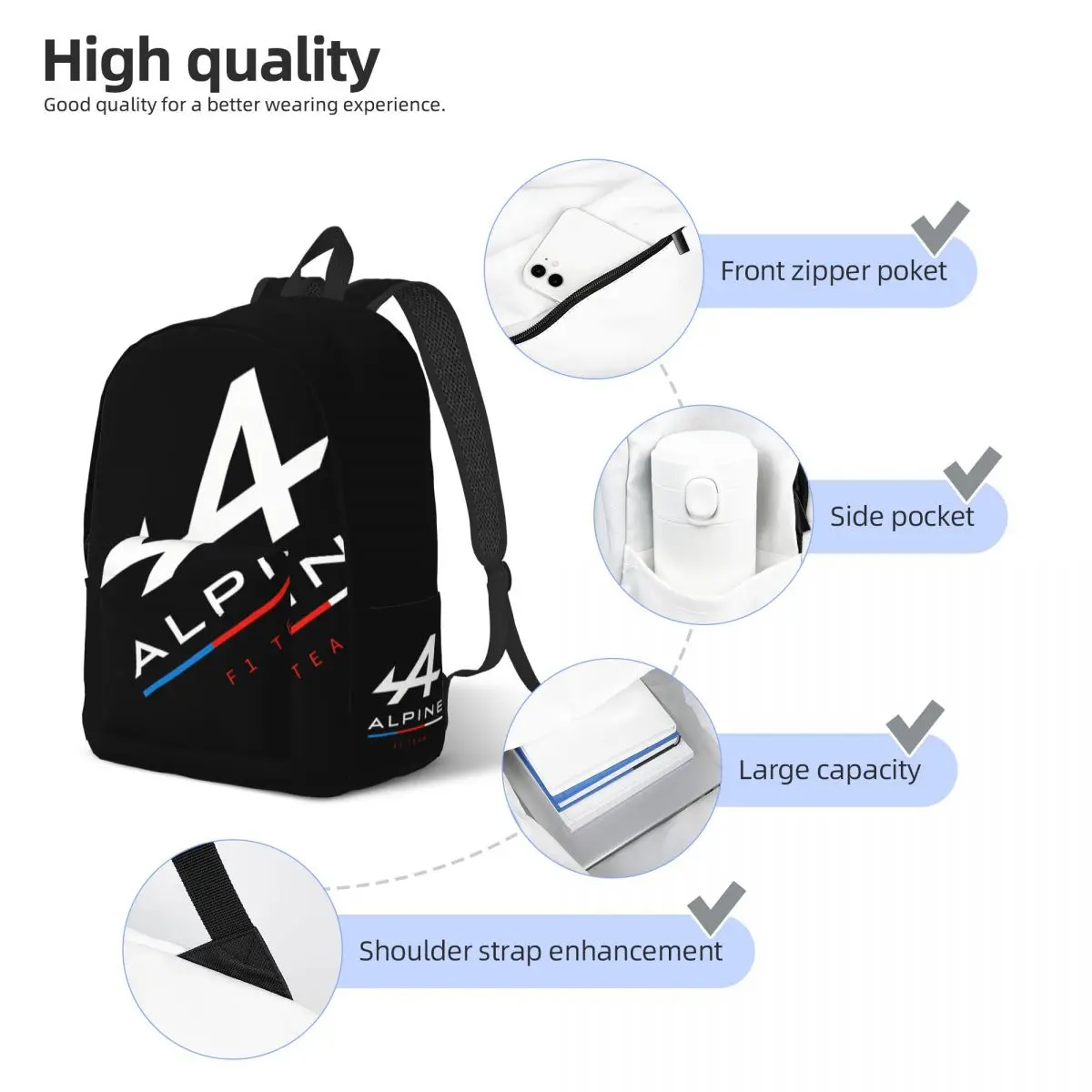 Racing Team Kindergarten Bag Alpine f1 College Student Casual High School Gift Large Capacity Schoolbag