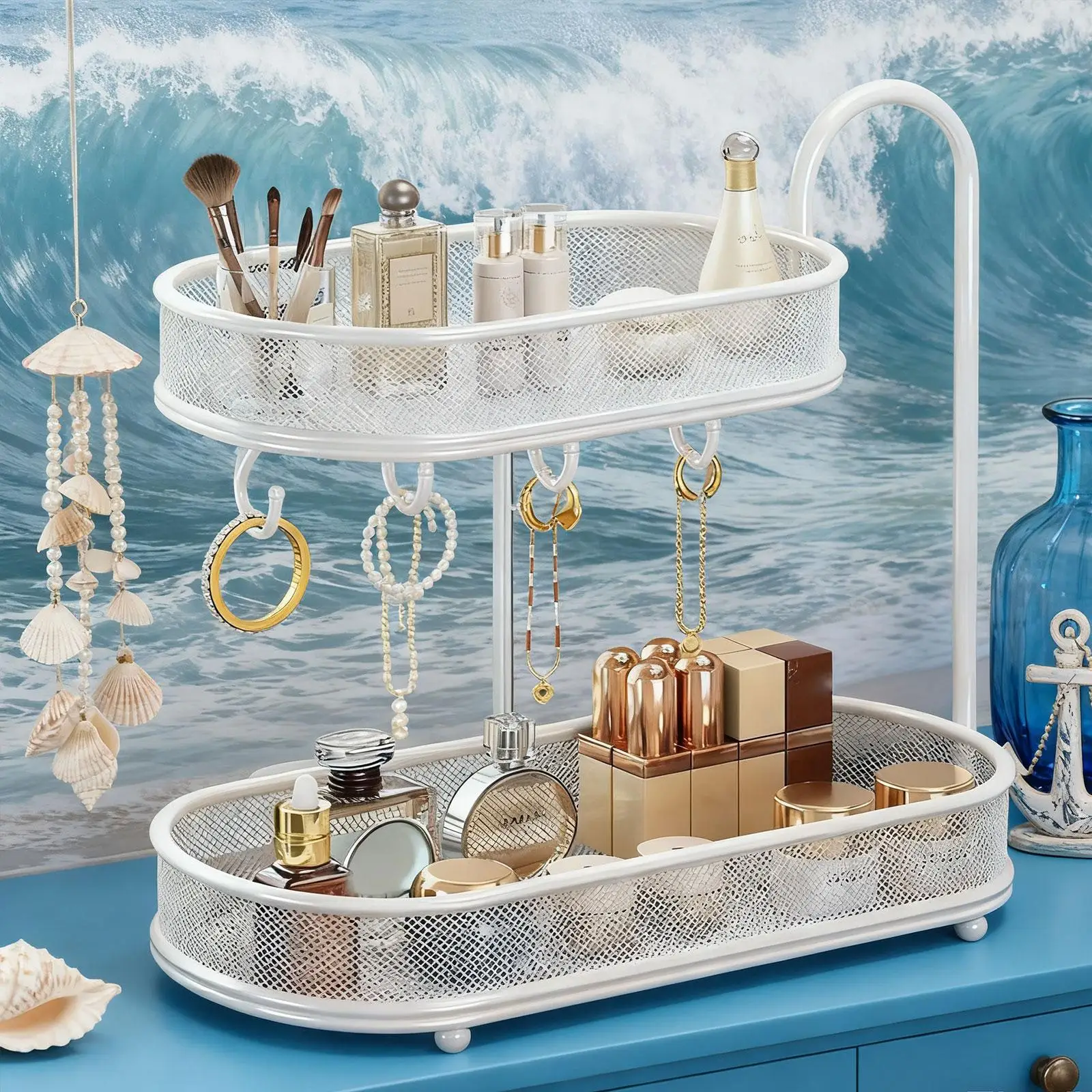 

Органайзер для столешницы в ванной комнате, отдельно стоящий органайзер для хранения, металлическая стойка, 2-уровневая кухонная полка для столешницы в спальне