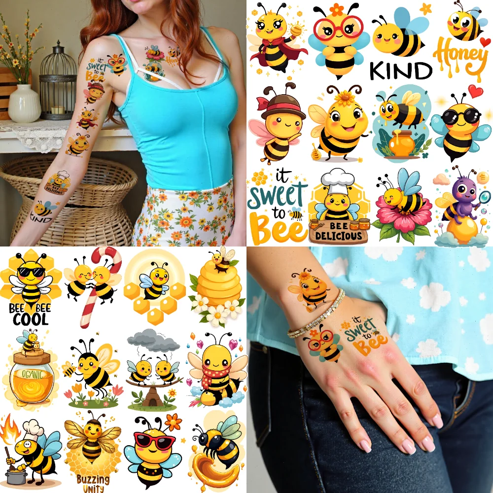 

63pcs Temporary Tattoo Honey Quotes Temporary Tattoo Stickers Bee Illustrations Cartoon Bees Cartoon For Adults Shoulders