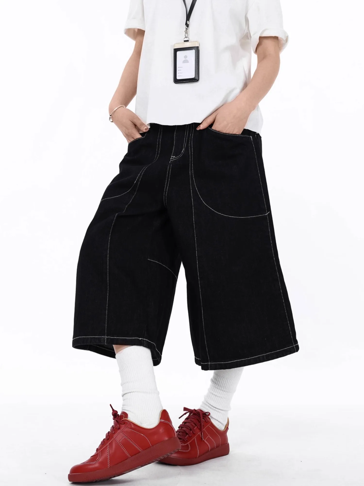 

Летние американские джинсы свободного кроя, удлиненные, с дизайном синтетических швов, широкие брюки, повседневные джинсовые штаны