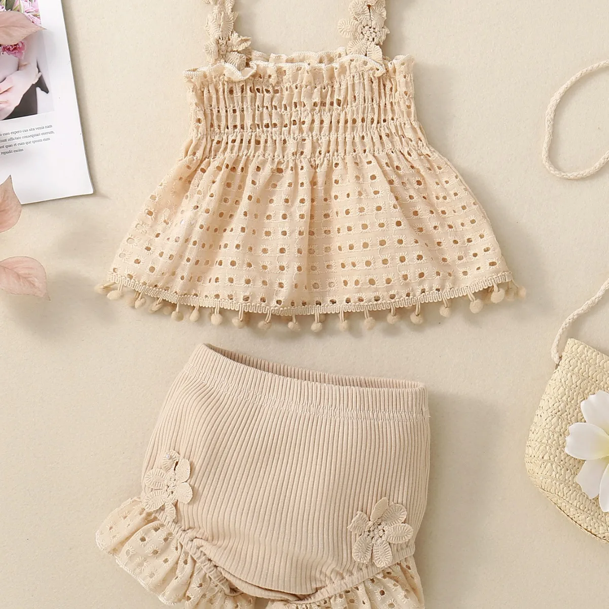 Summer Refreshing Baby Girls  Cotton Halter Lace and Shorts Set Crawling Clothes