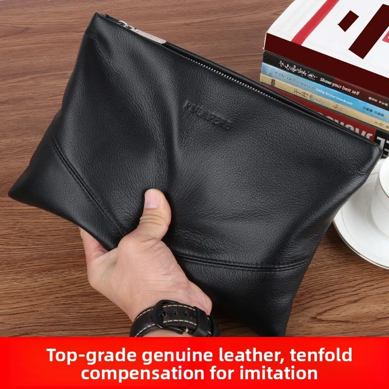 

Genuine Leather Men's Handbag Large Capaci Trendy Envelope Bag 209 New Soft Leather Handheld Bag Briease