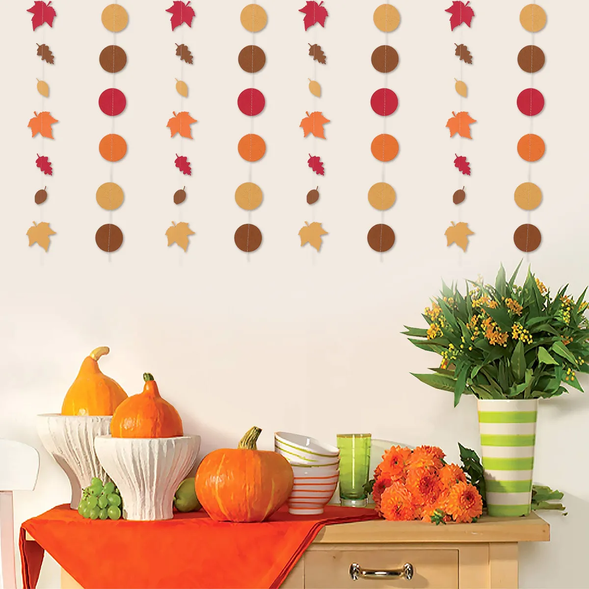 3Packs Colorful Autumn Theme Banner Fall Maple Leaf Garland Party Hanging Decoration Paper Banner for Festival Thanksgiving