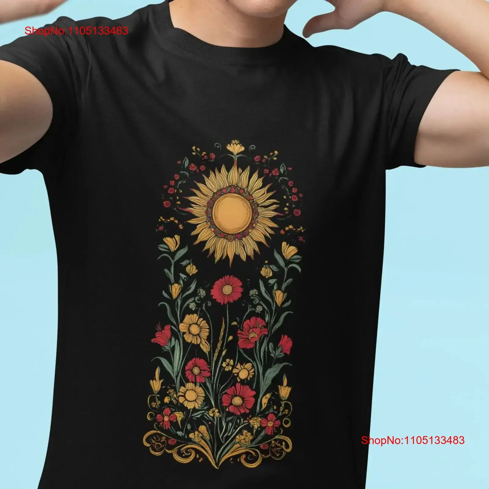 

Boho Floral T Shirt Art Nouveau Wildflowers Nature Deco Mys vintage Washed Breathable Stylish Soft streetwear designer clothes