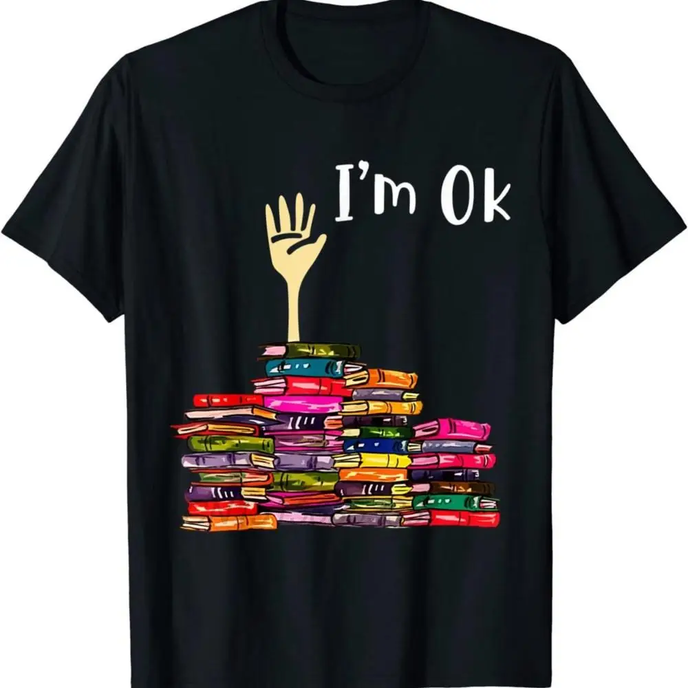 Reading Books Librarian Reader T-shirts Nerd I\'m Ok Men Tee Tops Cat Drinking  Bubble Tea Man Funny T-shirts Adult Cotton TShirt