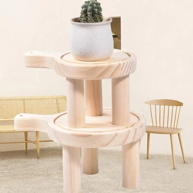 Wooden Stool Display Stand Plant Stool Round Mini Wooden Flower Stool Display Stand Vintage Round Wood Grain Garden Plant Stand