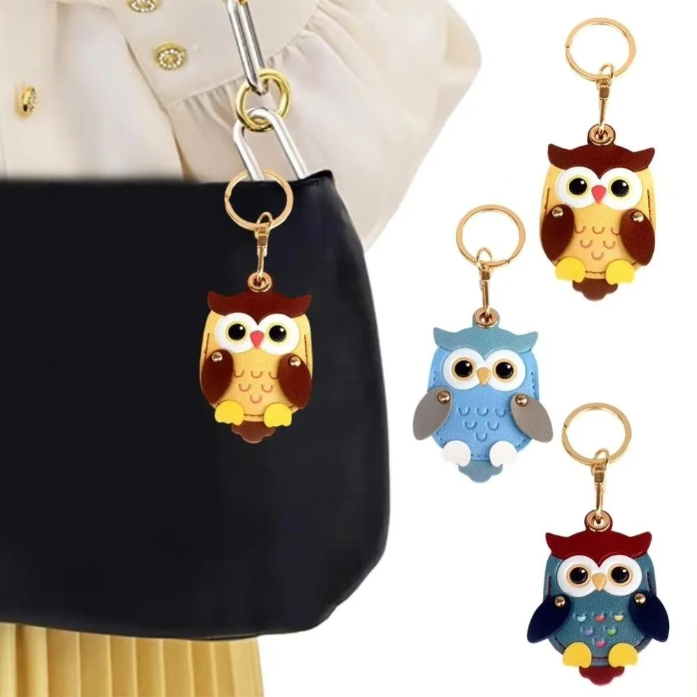 Cartoon Owl Charm Cartoon Owl Keychain Faux Leather PU Leather Card Holder Keychain 2 in 1 Holder High Quality