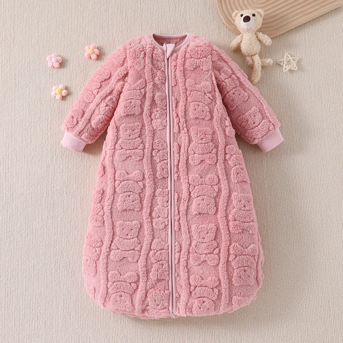 حقيبة نوم للأطفال من قماش الجاكار المخملي الرقيق بأكمام طويلة وسحاب لطيفة ومناسبة لحقائب الفتيات الصغيرات في الخريف والشتاء