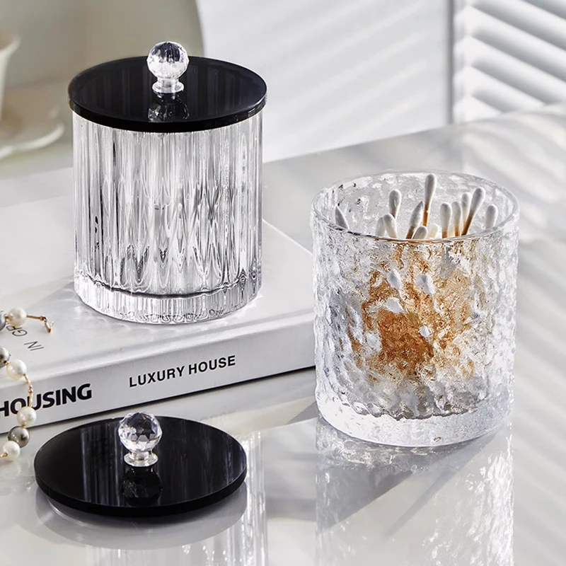 glass cotton swab box creative vertical pattern jewelry cosmetics aromatherapy container home candy jar with lid toothpick box